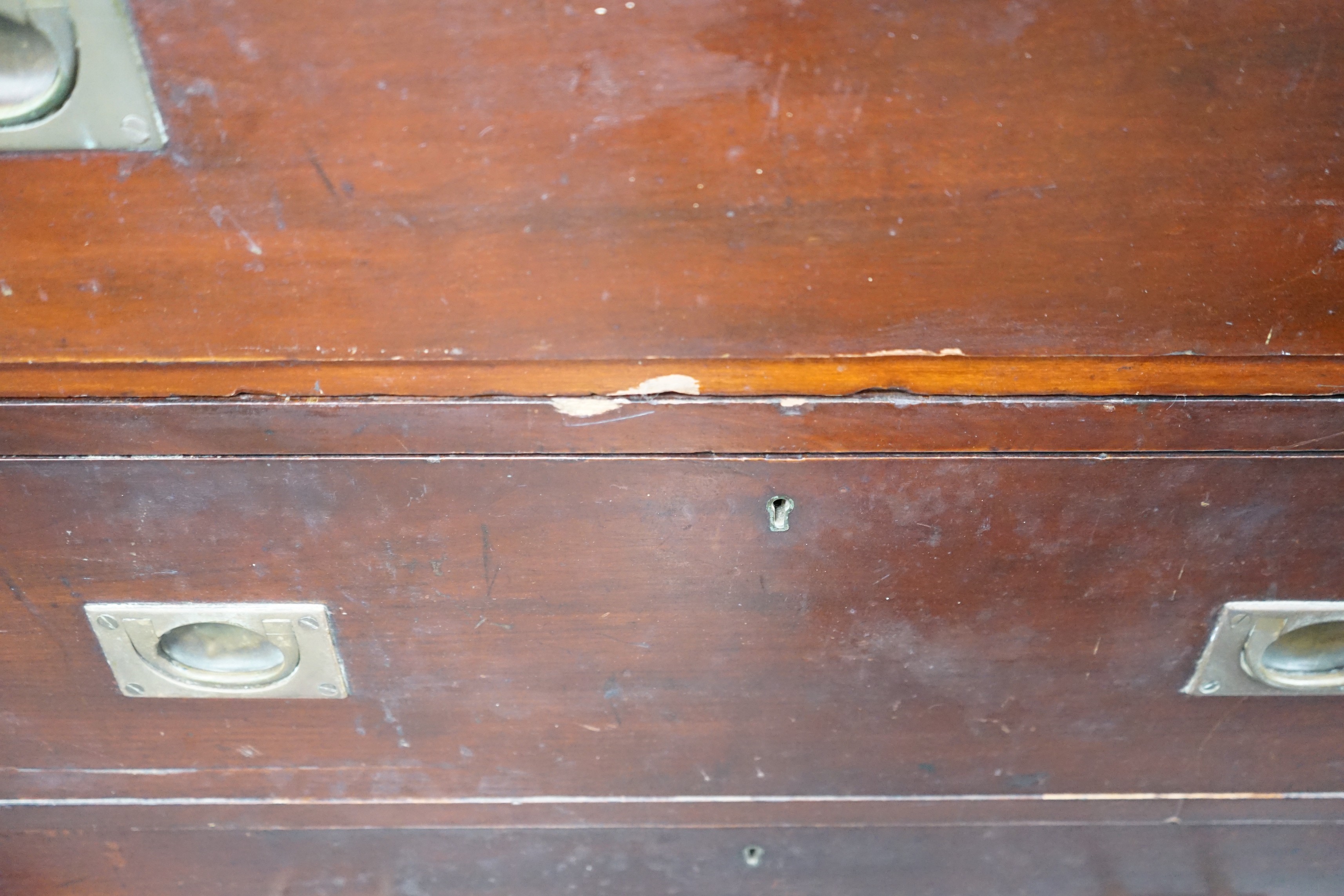 A Victorian and later mahogany two part military chest of two short and four long drawers, width 92cm, depth 47cm, height 111cm